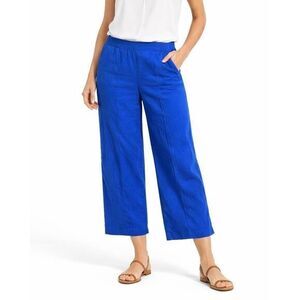 Nine West Pull On Crop Linen Blend Pants Women M Blue Pintuck Wide Leg Lined NEW